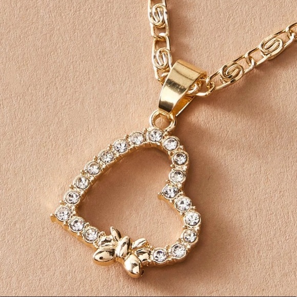 Golden Heart Rhinestone Necklace - Picture 2 of 2